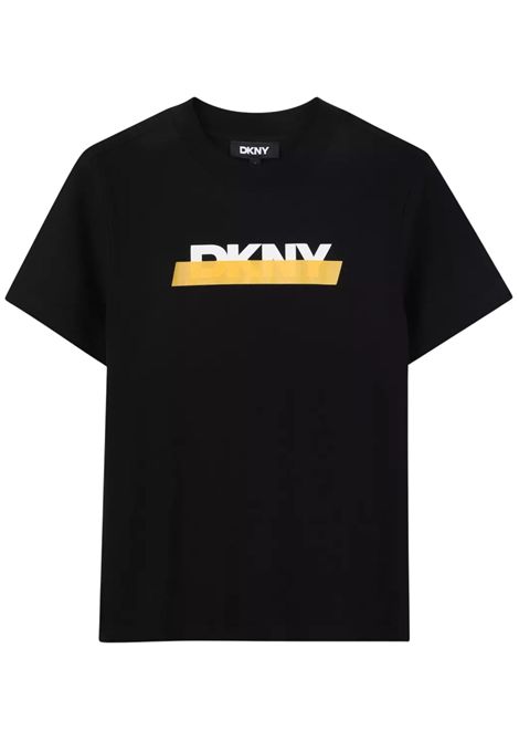 T-shirt bambino nera in cotone DKNY | D62434/SUNERO