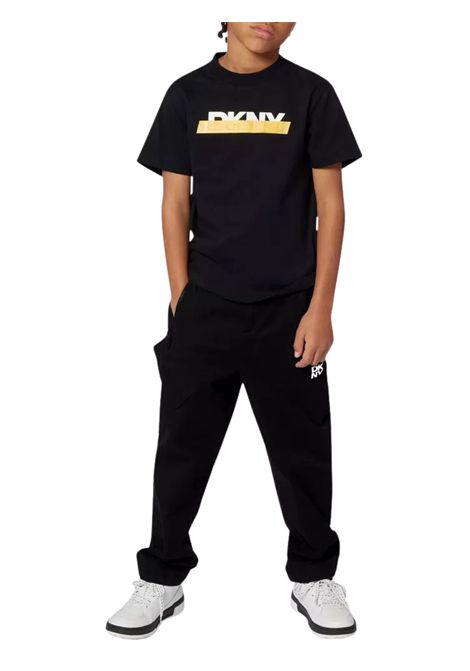 T-shirt bambino nera in cotone DKNY | D62434/SUNERO