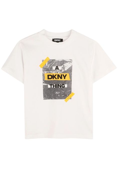 T-shirt bambino bianca in cotone DKNY | D62463/SUBIANCO