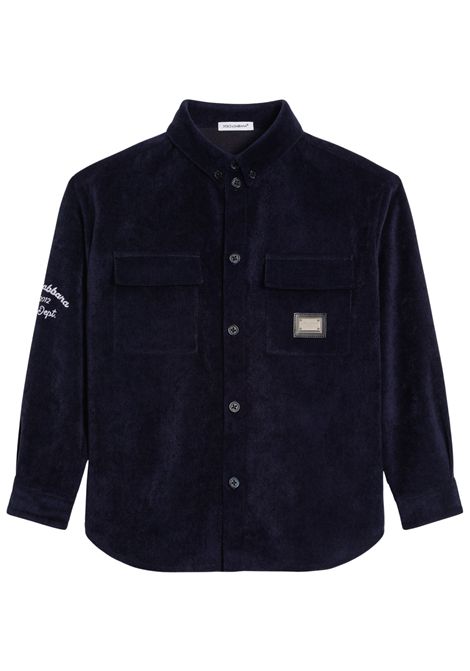 Camicia bambino blu in velluto DOLCE E GABBANA | GL44S47/MABLU
