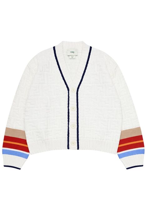 White cotton cardigan for girls FENDI | JMG130/MABIANCO