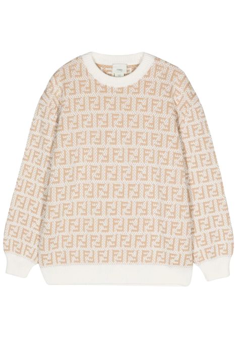 Maglione bambina beige in cotone FENDI | JUG175/MABEIGE