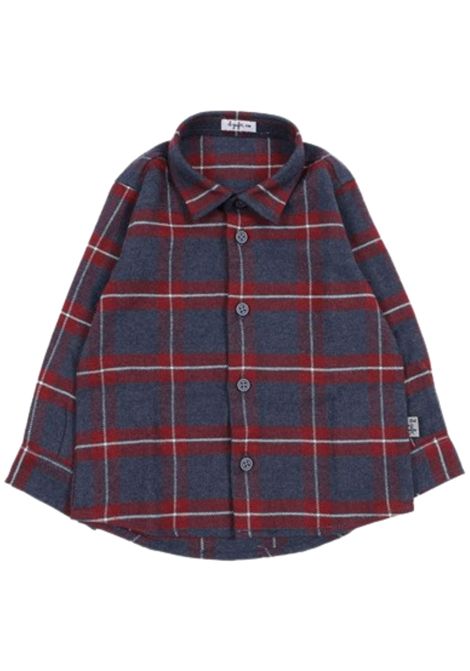 Blue/burgundy cotton baby shirt IL GUFO | GCL0010C/ANBLU/BPRDEAU