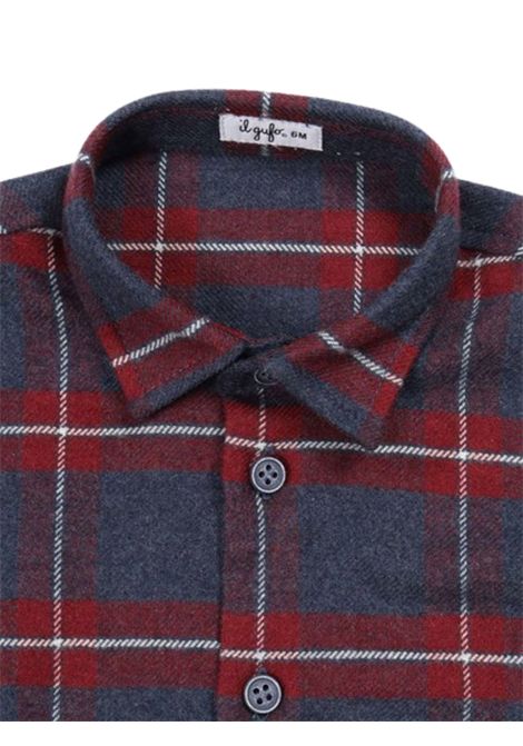 Blue/burgundy cotton baby shirt IL GUFO | GCL0010C/ANBLU/BPRDEAU