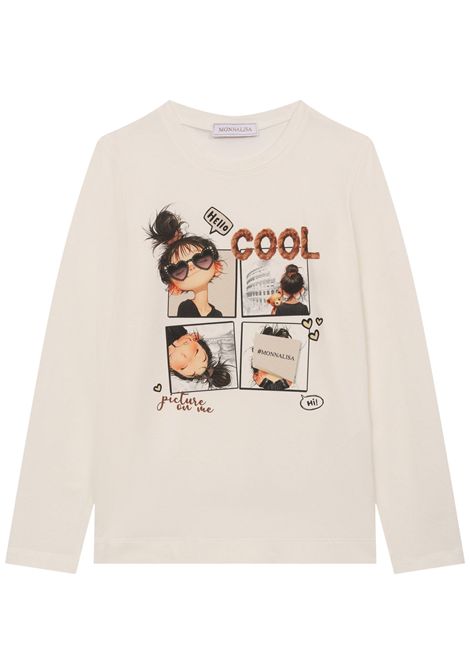 Cream cotton T-shirt for girls Monnalisa | 11F6136202/ANPANNA