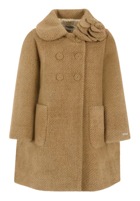 Cappotto bambina beige con fiore Monnalisa | 17F1096314/ANBEIGE