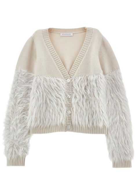 Cardigan bambina beige peluche Monnalisa | 17F802/ANBEIGE