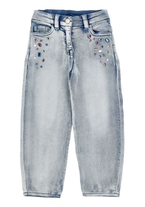 Jeans bambina in cotone con strass Monnalisa | 19F4036042/ANDENIM