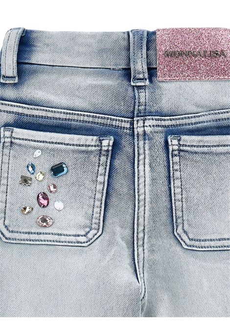 Jeans bambina in cotone con strass Monnalisa | 19F4036042/ANDENIM