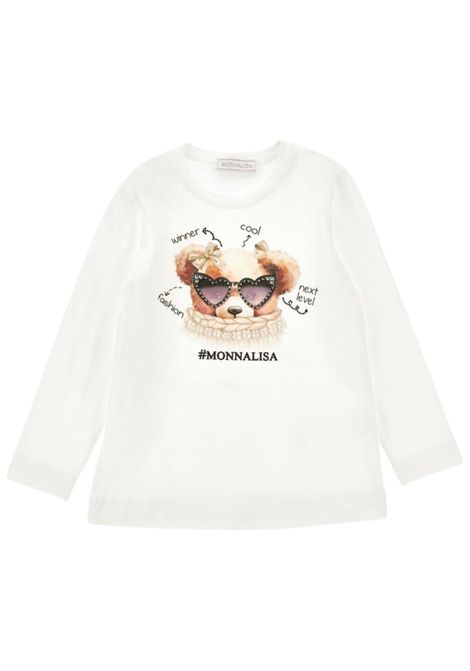 Cream cotton T-shirt for girls Monnalisa | 19F6126003/ANPANNA