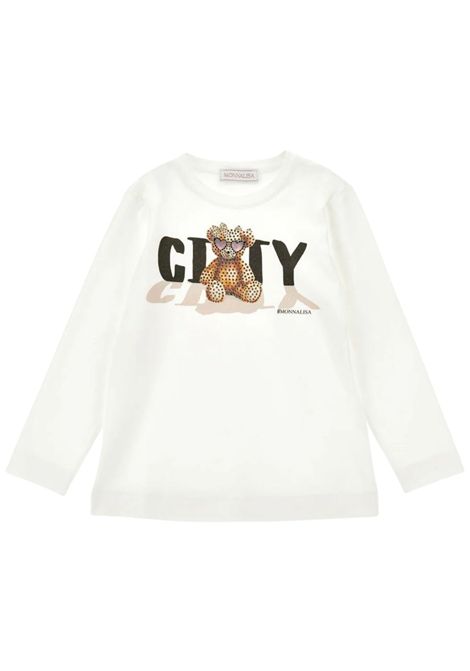 Cream cotton T-shirt for girls Monnalisa | 19F6246003/ANPANNA