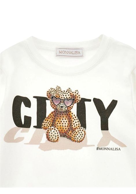 Cream cotton T-shirt for girls Monnalisa | 19F6246003/ANPANNA