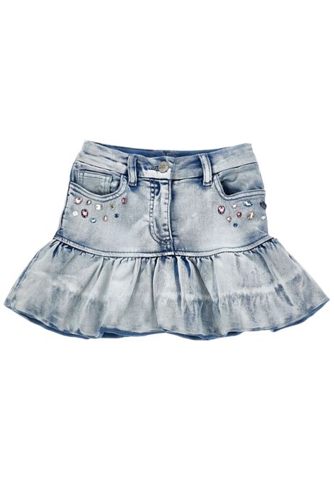 Gonna bambina in cotone denim con strass Monnalisa | 19F7026042/ANDENIM