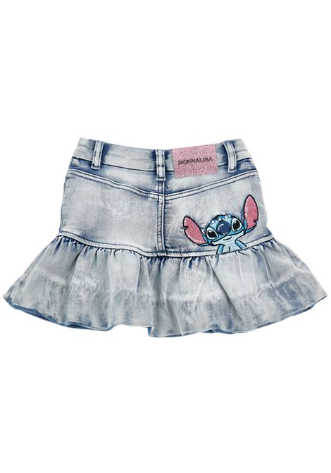 Gonna bambina in cotone denim con strass Monnalisa | 19F7026042/ANDENIM