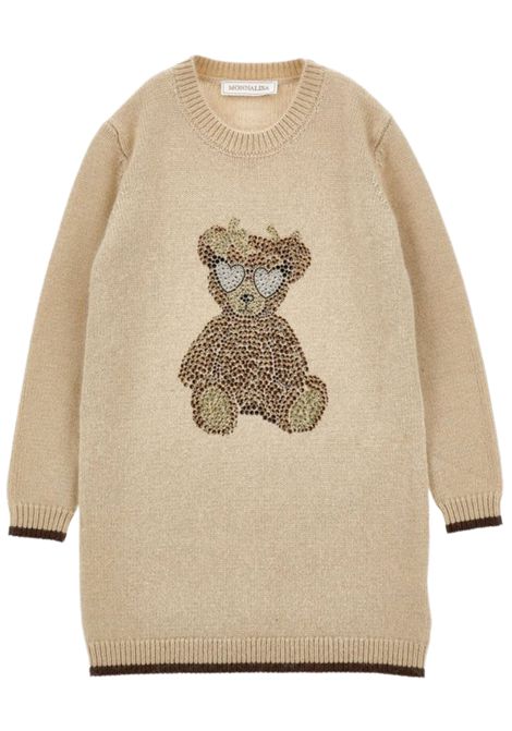 Abito bambina beige in misto lana Monnalisa | 19F9166061/ANBEIGE