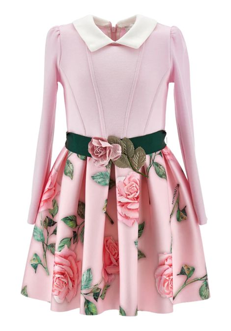 Abito bambina rosa con fiori Monnalisa | 66610093/MAROSA
