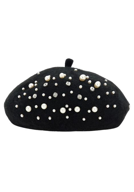 Cappello bambina nero con perle e strass Monnalisa | 79F0006080/ANNERO