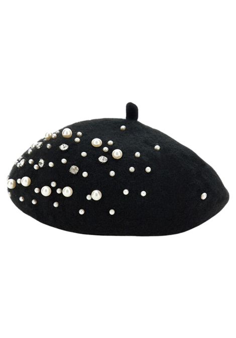 Cappello bambina nero con perle e strass Monnalisa | 79F0006080/ANNERO
