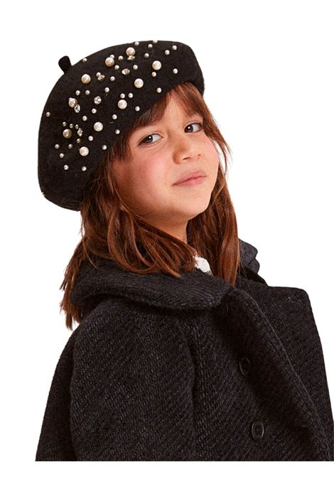 Cappello bambina nero con perle e strass Monnalisa | 79F0006080/ANNERO