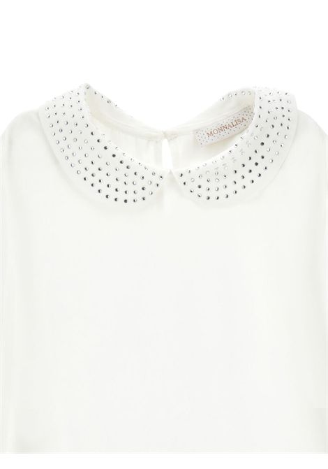 Camicia bambina bianca con strass Monnalisa | 79F3016087/ANBIANCO