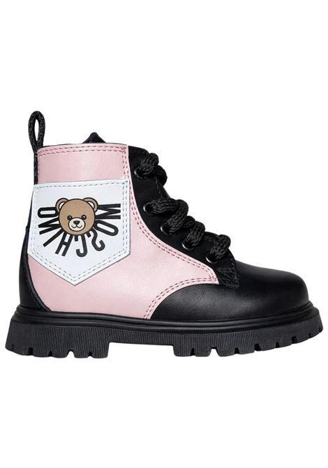 Anfibio bambina nero/rosa in pelle Moschino | 81862/PIANERO/ROSA
