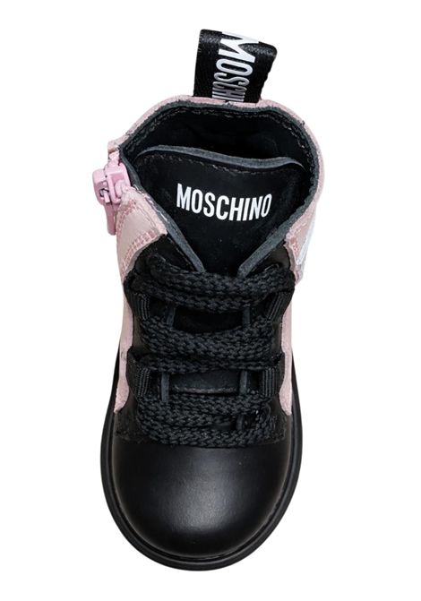Anfibio bambina nero/rosa in pelle Moschino | 81862/PIANERO/ROSA