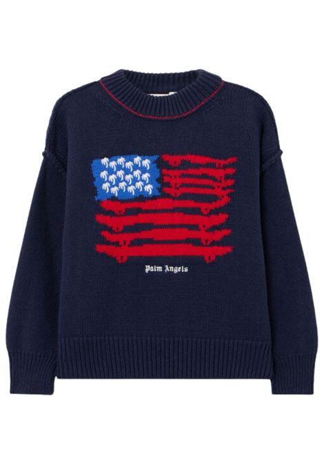 Maglione bambina in lana e cotone PALM ANGELS | PBHE002F25/CEBLU