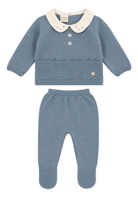 Completo neonato azzurro in cotone e cashmere PAZ RODRIGUEZ | 123050/ANAZZURRO