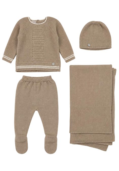 Completo neonato beige in cotone e cashmere PAZ RODRIGUEZ | 303122207/ANBEIGE