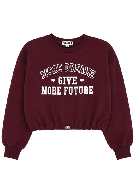 Burgundy cotton sweatshirt for girls Please | LB10040G78/DEBORDEAU