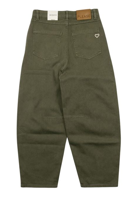 Jeans bambina verde in cotone Please | PH31132G/MAVERDE