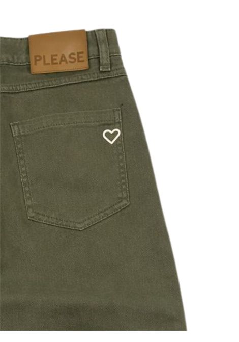 Jeans bambina verde in cotone Please | PH31132G/MAVERDE