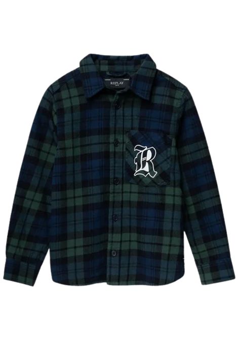 Camicia bambino blu/verde in cotone REPLAY | SB1122/DEBBLU/VERDE