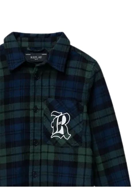 Camicia bambino blu/verde in cotone REPLAY | SB1122/DEBBLU/VERDE