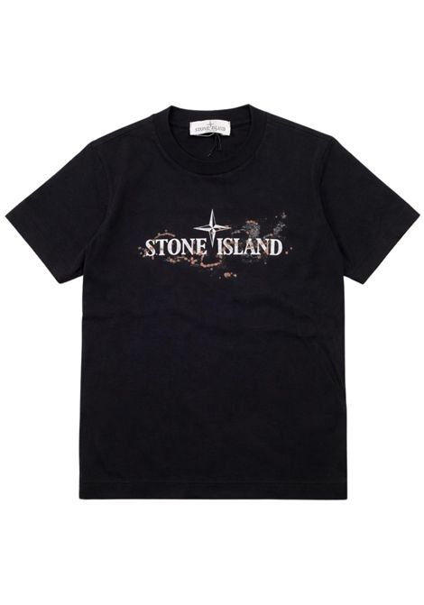 T-shirt bambino nera in cotone Stone Island | 16210000010S/MANERO