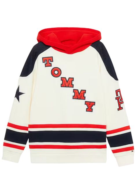 Felpa unisex panna/blu in cotone TOMMY HILFIGER | 4500512168/DEBPANNA/BLU