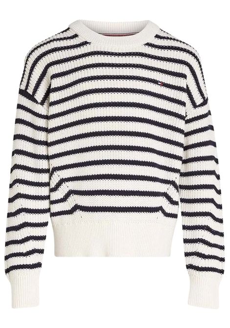 Maglione bambina panna/blu in cotone TOMMY HILFIGER | KG0KG08504/DEBPANNA/BLU