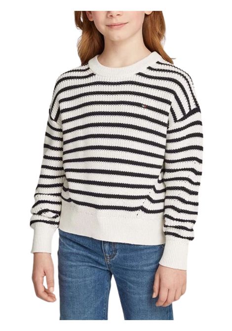 Maglione bambina panna/blu in cotone TOMMY HILFIGER | KG0KG08504/DEBPANNA/BLU