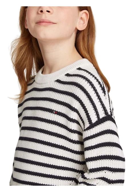 Maglione bambina panna/blu in cotone TOMMY HILFIGER | KG0KG08504/DEBPANNA/BLU