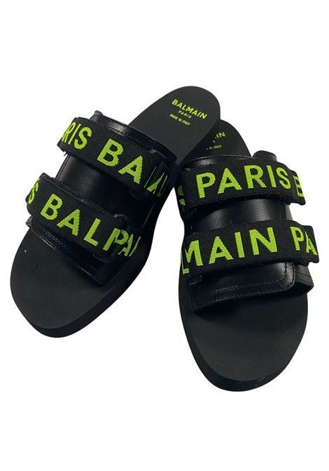 Black/green children's slippers with logo BALMAIN | BU0R46/PIENERO/VERDE