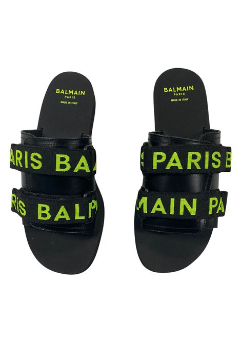 Black/green children's slippers with logo BALMAIN | BU0R46/PIENERO/VERDE