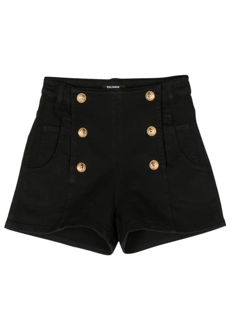 Shorts bambina nero in cotone denim BALMAIN | BU6C99NERO