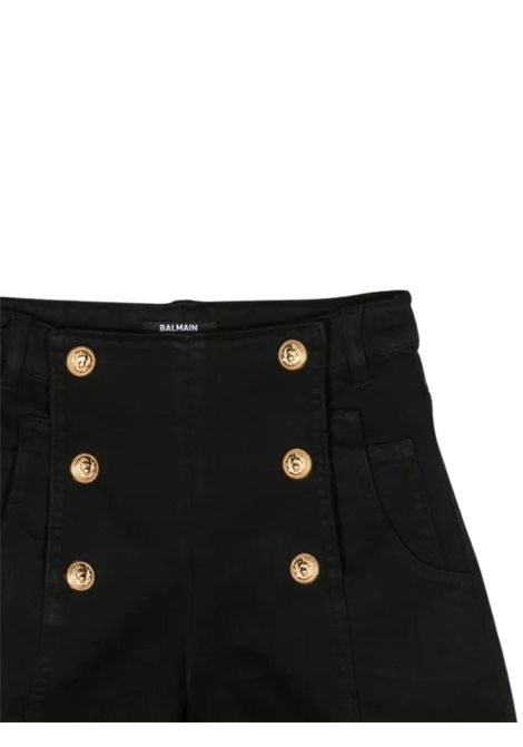 Shorts bambina nero in cotone denim BALMAIN | BU6C99NERO