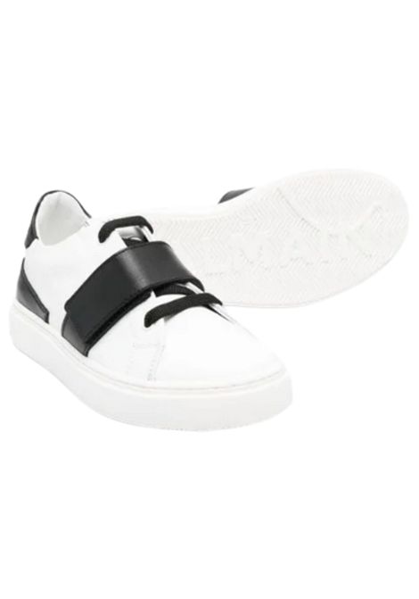 Scarpe bambino bianco/nero in pelle BALMAIN | BW0Q56/PIABIANCO/NERO
