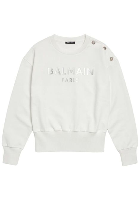 Felpa bambina bianca in cotone BALMAIN | BW4A80/MOBIANCO