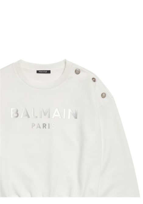 Felpa bambina bianca in cotone BALMAIN | BW4A80/MOBIANCO