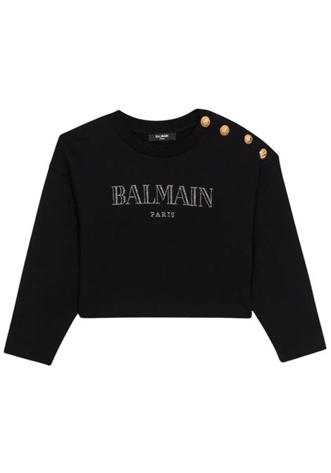 Felpa bambina nera in cotone BALMAIN | BW4B00/CENERO