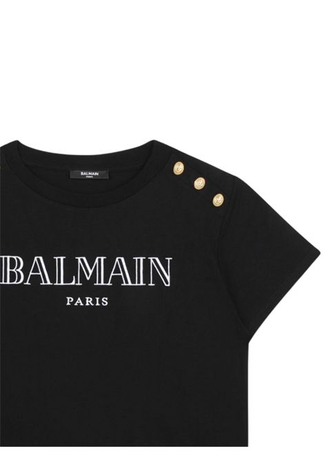 T-shirt bambina nera in cotone BALMAIN | BW8A21/MONERO