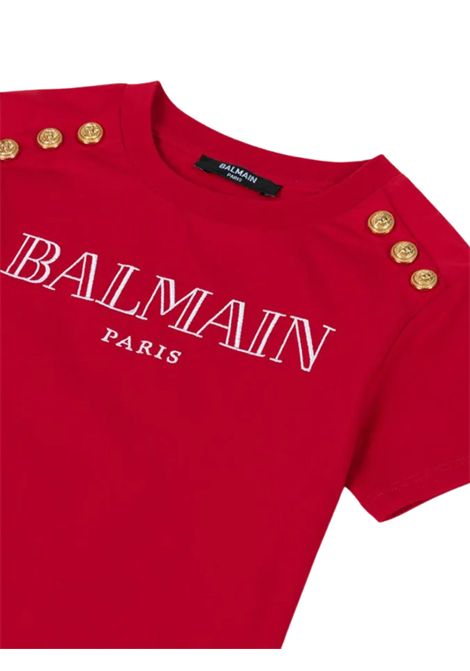 Red cotton T-shirt for girls BALMAIN | BW8A21/MOROSSO