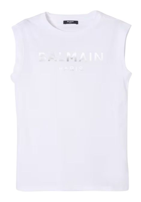 White cotton tank top for girls BALMAIN | BW8B42/MOBIANCO